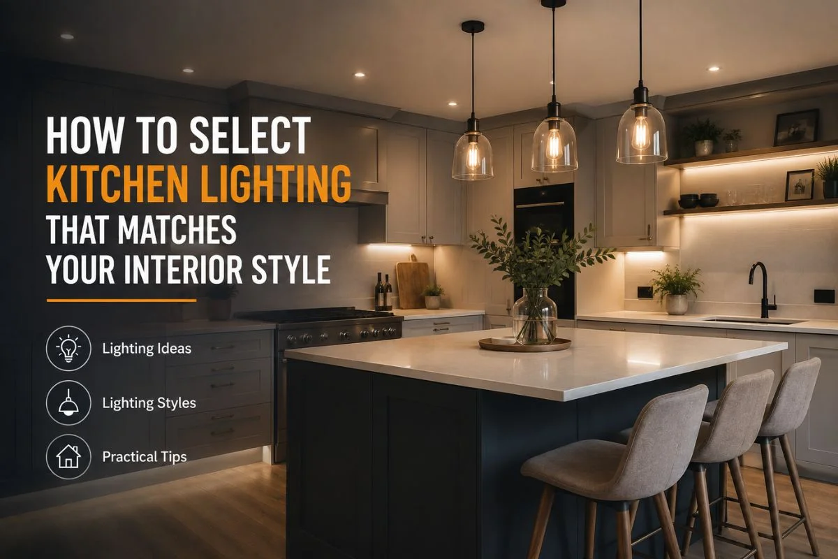 How to Select Kitchen Lighting That Matches Your Interior Style Modern kitchen with pendant, recessed, and under-cabinet lighting, illustrating how to select kitchen lighting that matches your interior style.
